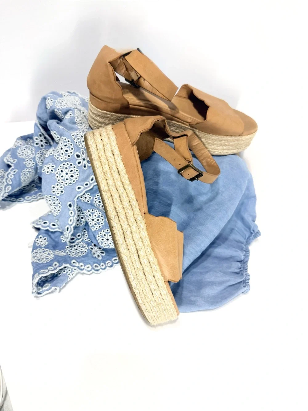 Women's Tan Scalloped Espadrille Sandals with Adjustable Strap 7